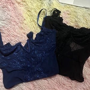 Black and blue body suits